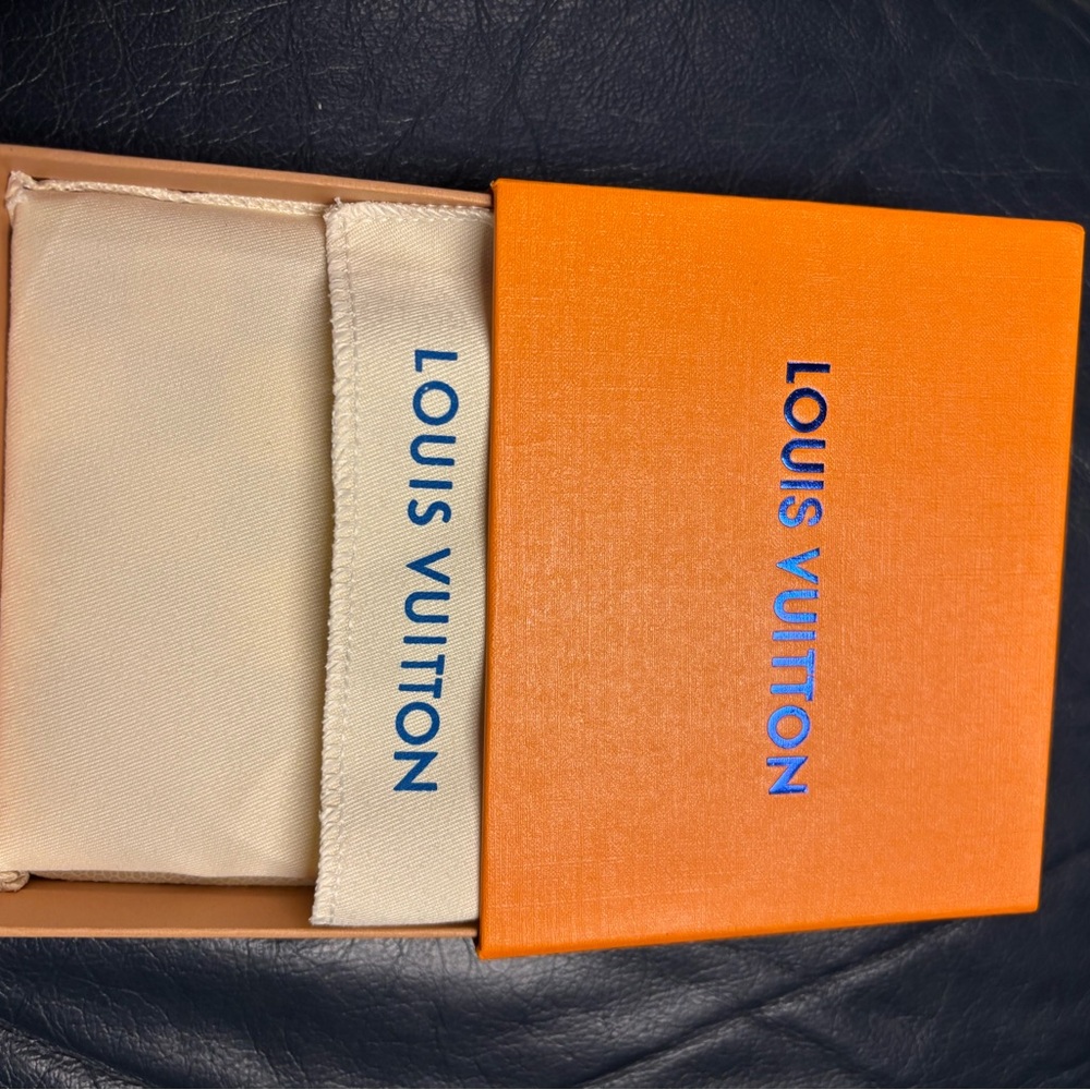 Louis Vuitton Orange Box with Checkered Wallet and Cream Dust Bag